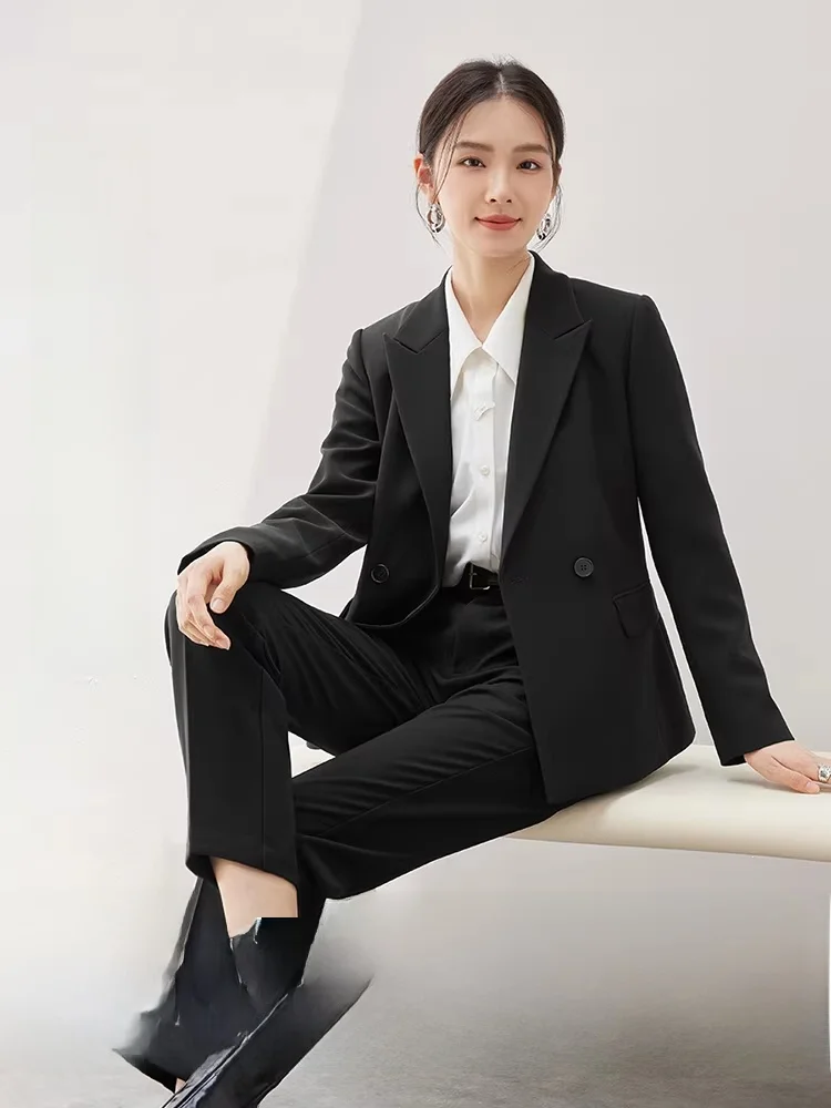 Women's Interview Suit Set High Waist Long Pants Two Button oulder Lengthened Autumn Faion Casual Sle Two-Piece Suit