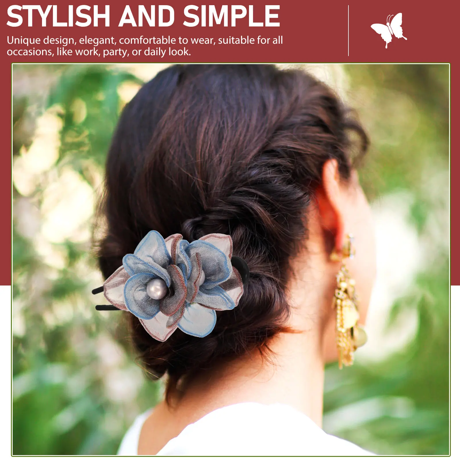 Duck Billed Claw Clip with Silk Flower Decor Elegant Flat French Hair Clip for Thick Hair Women Styling Sectioning Barrettes