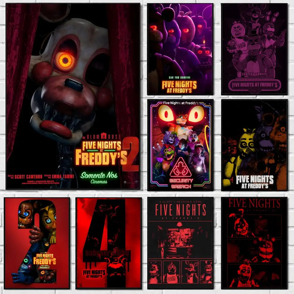 Game Five Nights at Freddys Poster Self-adhesive Art Waterproof Paper Sticker Coffee House Bar Room Wall Decor