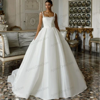 매혹적인 A 라인 웨딩 드레스, 매력적인 신부 가운, 스팽글 아플리케, 스퀘어 칼라 로브, 맞춤형 2025