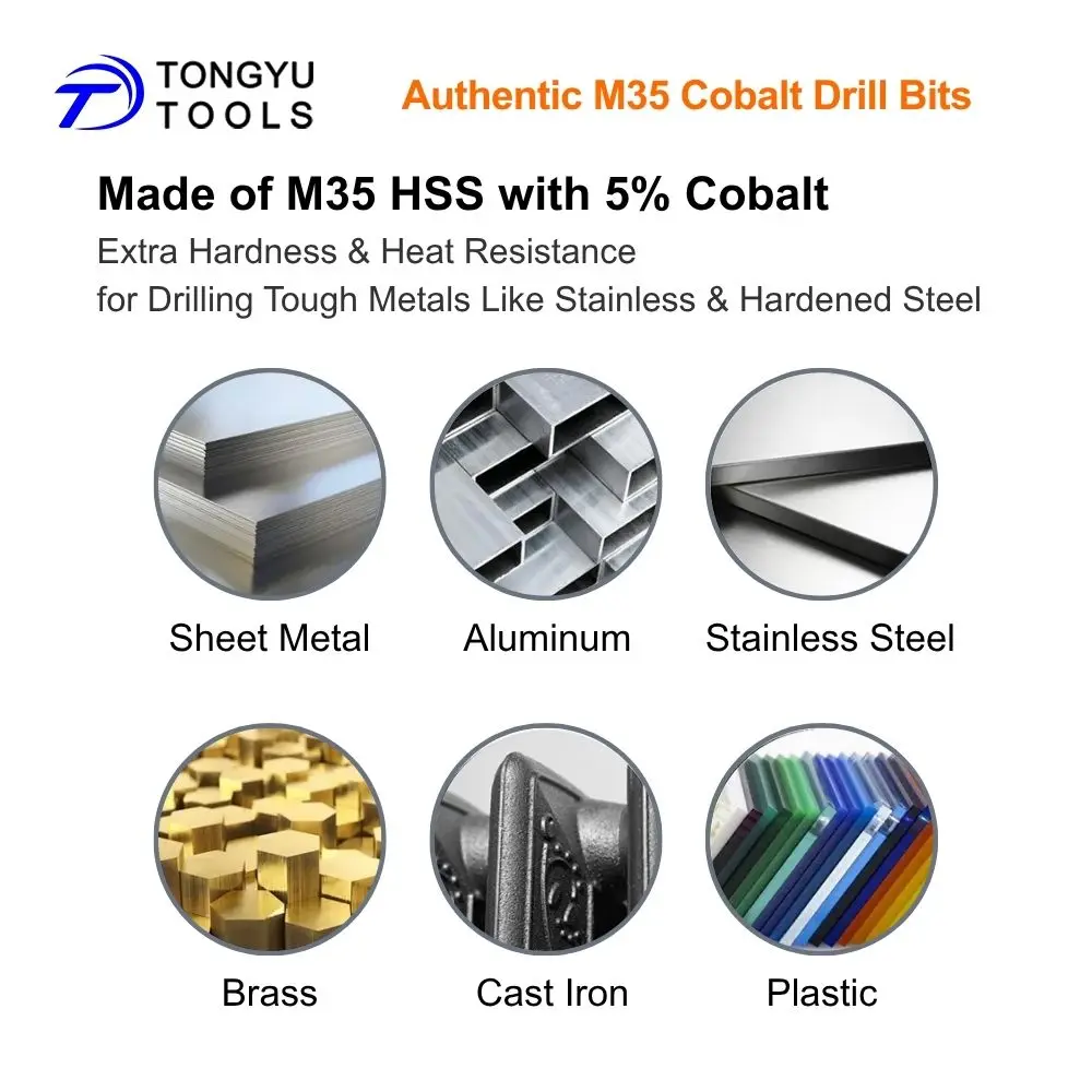 M35 Cobalt Drill Bit Set 8Pcs 3-10mm HSS Co5% 135 Split Point Twist Bits for Stainless Steel Hard Metals