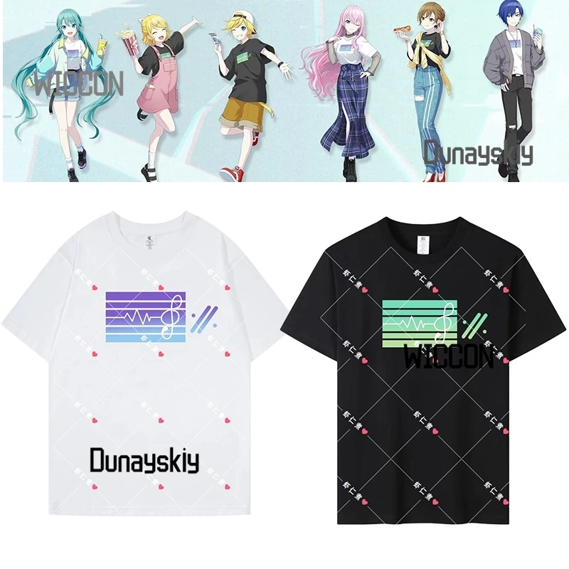 PJSK أنيمي تأثيري العالم مشروع نسخة المسرح الملونة من نفس تي شيرت بأكمام قصيرة ملابس عادية الصيف تأثيري