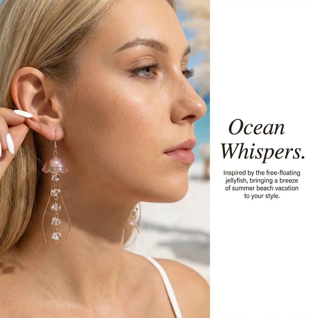 Mermaidcore Bunte Quallen-Ohrhänger für Frauen, Ozean-Tiermotiv, Kristall-Wellententakel, Sommer-Strand-Schmuck, Geschenk – Detail 4