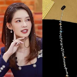 Bling Drill Crystal Tassel Ponytail Ornament Hair Clips Silver Star Rhinestone Headdress Women's Wedding Dreadlock Hair Braid