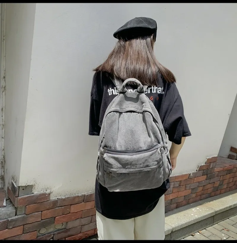 Vintage Harajuku School Bags for Teenager College Student Lightweight Denim Shoulder Bookbags Women Men Travel Laotop Backpacks