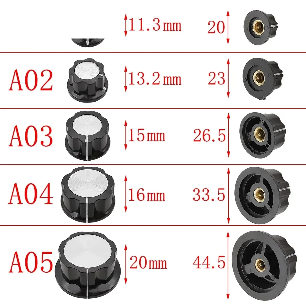 10PCS MF-A01 MF-A02 MF-A03 MF-A04 MF-A05 Potentiometer Knob WH118/WX050 Rotary Switch Electronic 6mm 20mm 23mm 28mm 45mm