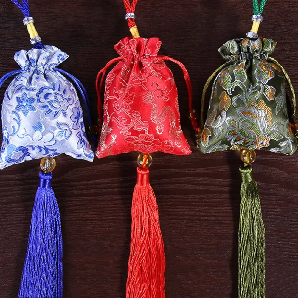 Bordado flor borla cordão saco floral frisado lona étnica flor bolsa hanfu decoração grande capacidade