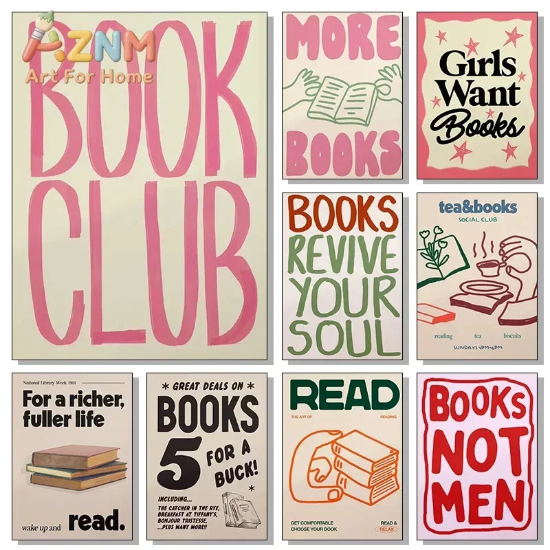 Minimalism Reading Books Posters Doodle Literature Social Club Prints Canvas Painting Wall Art Pictures Home Living Room Decor