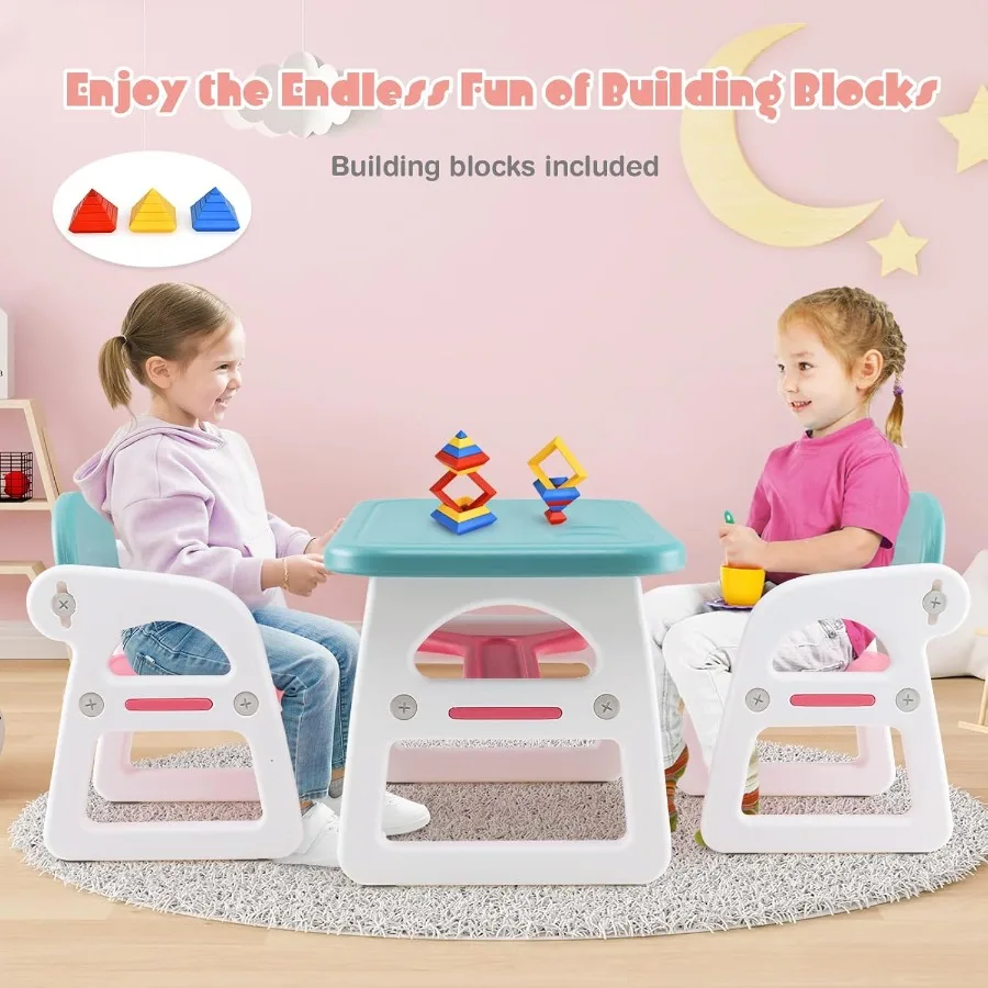 3Piece Plastic Activity Table and Chair Set with Builtin Storage Shelf for 's Reading Drawing Writing Arts Crafts Ideal for Tod