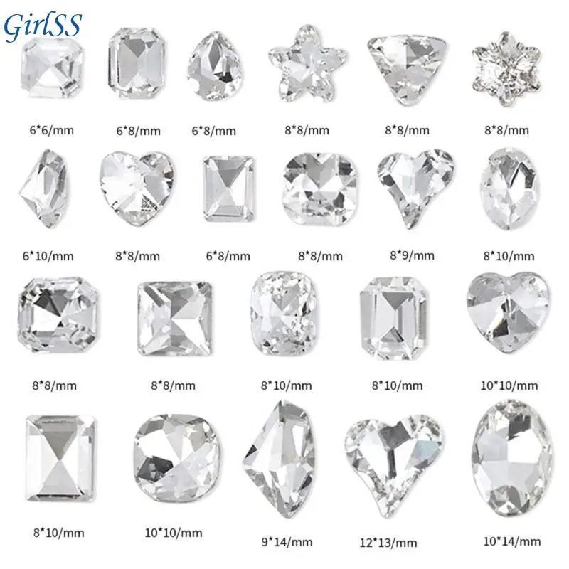 10x ネイルラインストーン不規則な形状ネイルクリスタル宝石ハートネイルチャームクリアネイルアートチャームネイルアートデコレーション T4MB