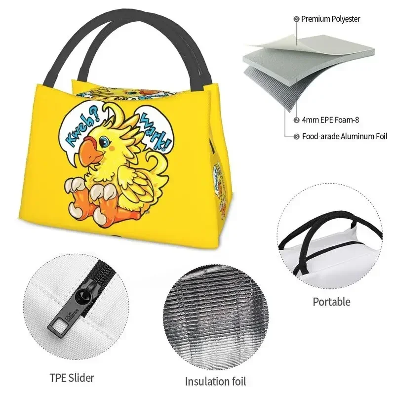 Chocobo Final Fantasy Thermal Insulated Lunch Bag Women Video Game Portable Lunch Tote for Office Outdoor Storage Meal Food Box