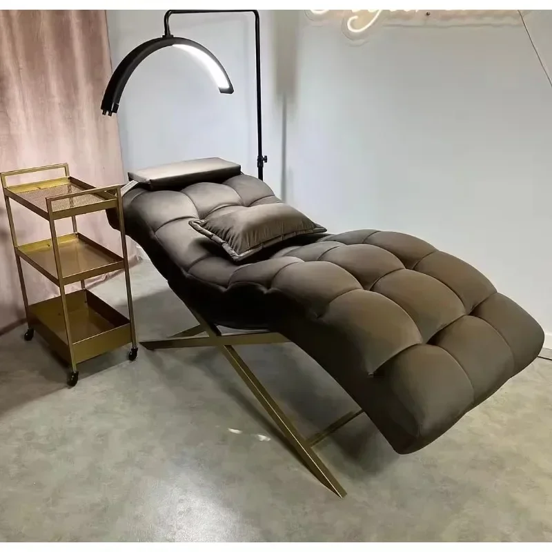 

Modern salon furniture pink leather facial spa bed stainless steel base lash bed curved bed---ONLY bed
