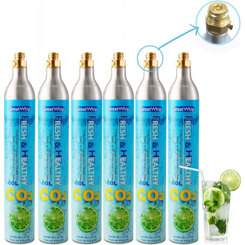 60L CO2 Cylinder Sodastream, Exchange Carbonator Compatible With SodaMaker Appliance, Threaded Cylinders, Set of 6