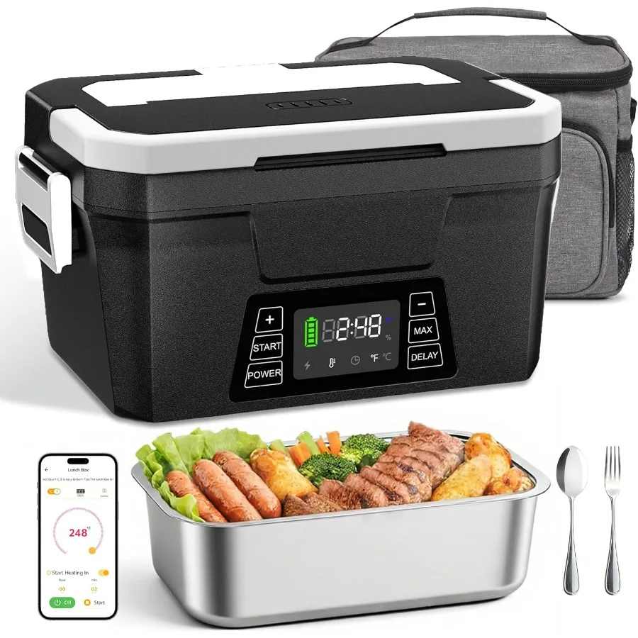 

Беспроводной электрический ланч-бокс для взрослых, портативный, с питанием от аккумулятора, с подогревом, с приложением, 1,2 л, автоматическое планирование подогрева