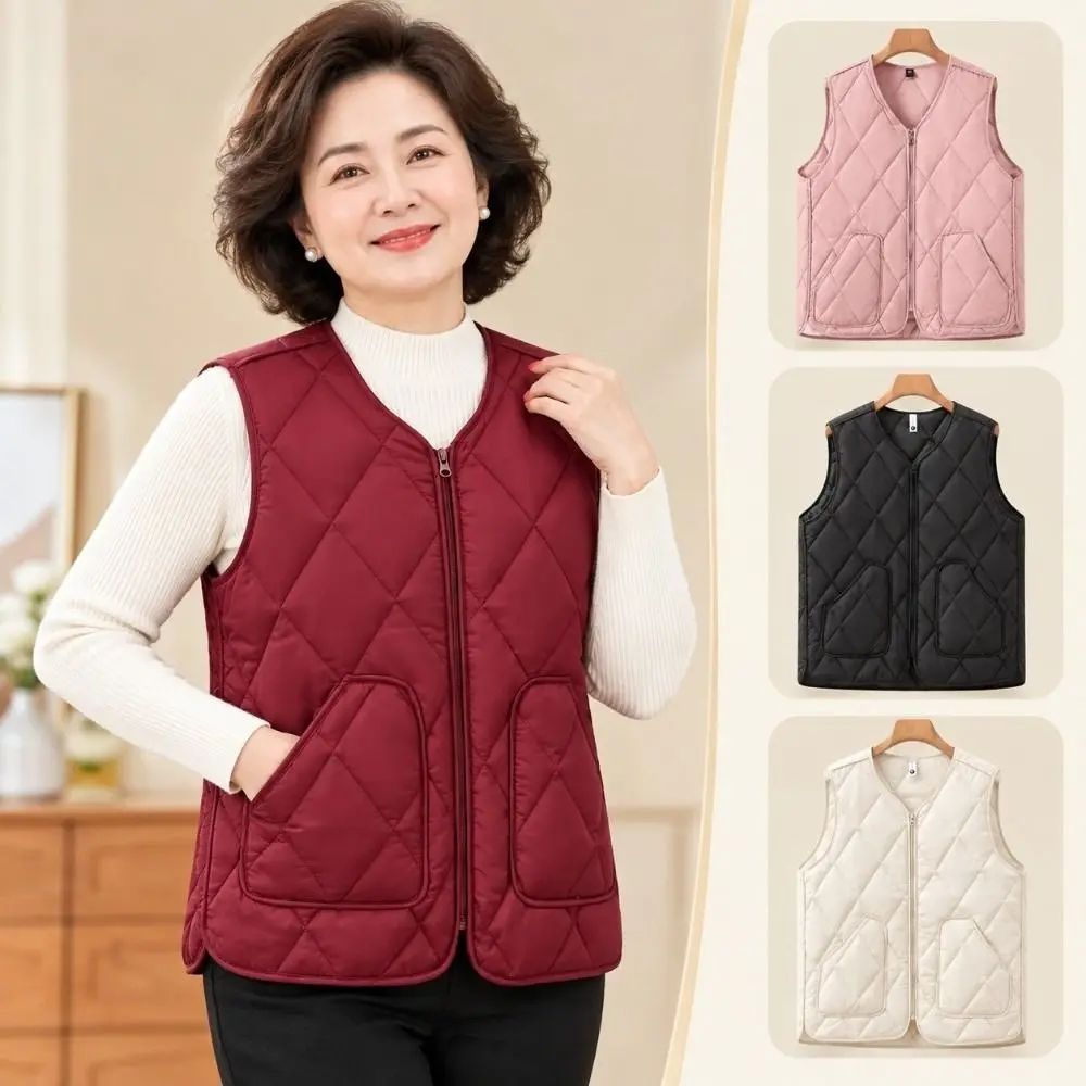 Versatile Zipper Closure Women's Vest Warm Cotton Fill Sleeveless Cotton Vest Plus Size Loose Waistcoat Autumn Winter