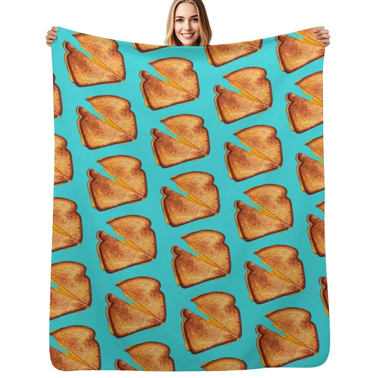 Grilled Cheese Sandwich Pattern - Blue Throw Blanket Easy Care Comfortable Blanket for Couch