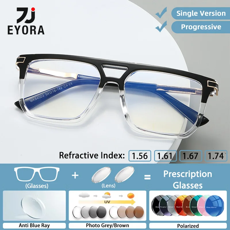 

EYORA Currents TR90 Double-bar Men Reading glasses Myopia Eyewear Hyperopia Anti Blue Ray Progressive Photochromic Eyewear Lens