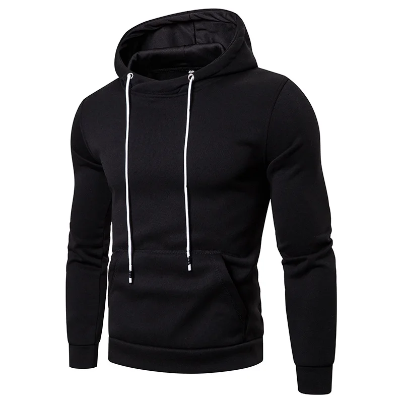 New fashion trend high-end handsome men's casual solid color hoodie European size men's multi-color pullover long-sleeved hoodie