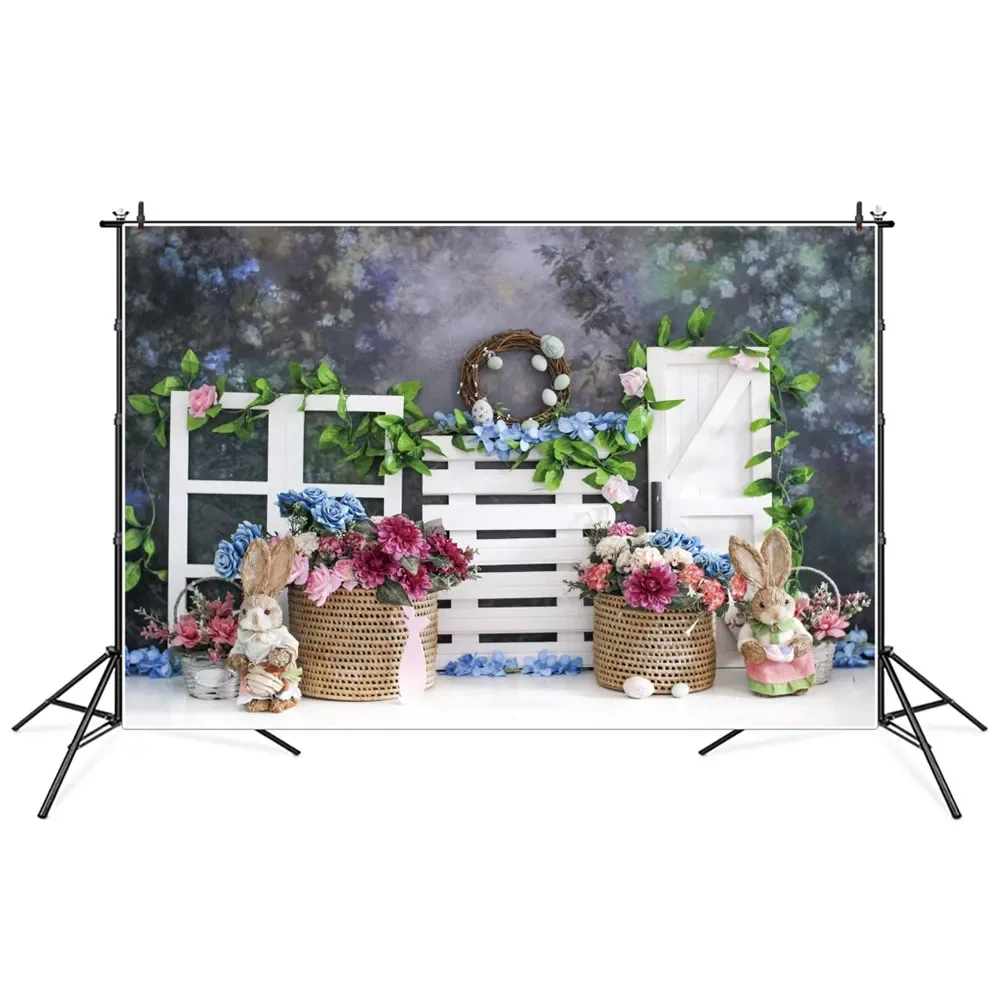 Fiori di pasqua fondali fotografia decorazione Baby Window Door Fence parete grigia bambini personalizzati Home Party Photocall Background