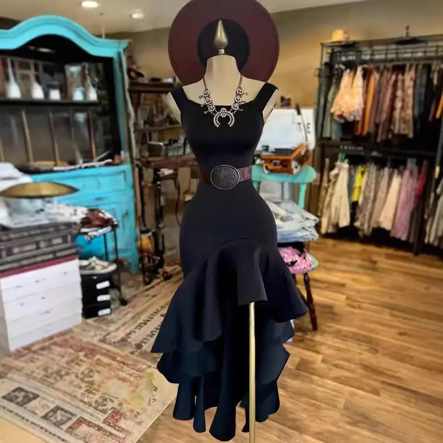 

Летнее платье 2024 с завышенной талией, без рукавов, с кружевным подолом, цельное, элегантное, для прогулок по городу, модное, из полиэстера