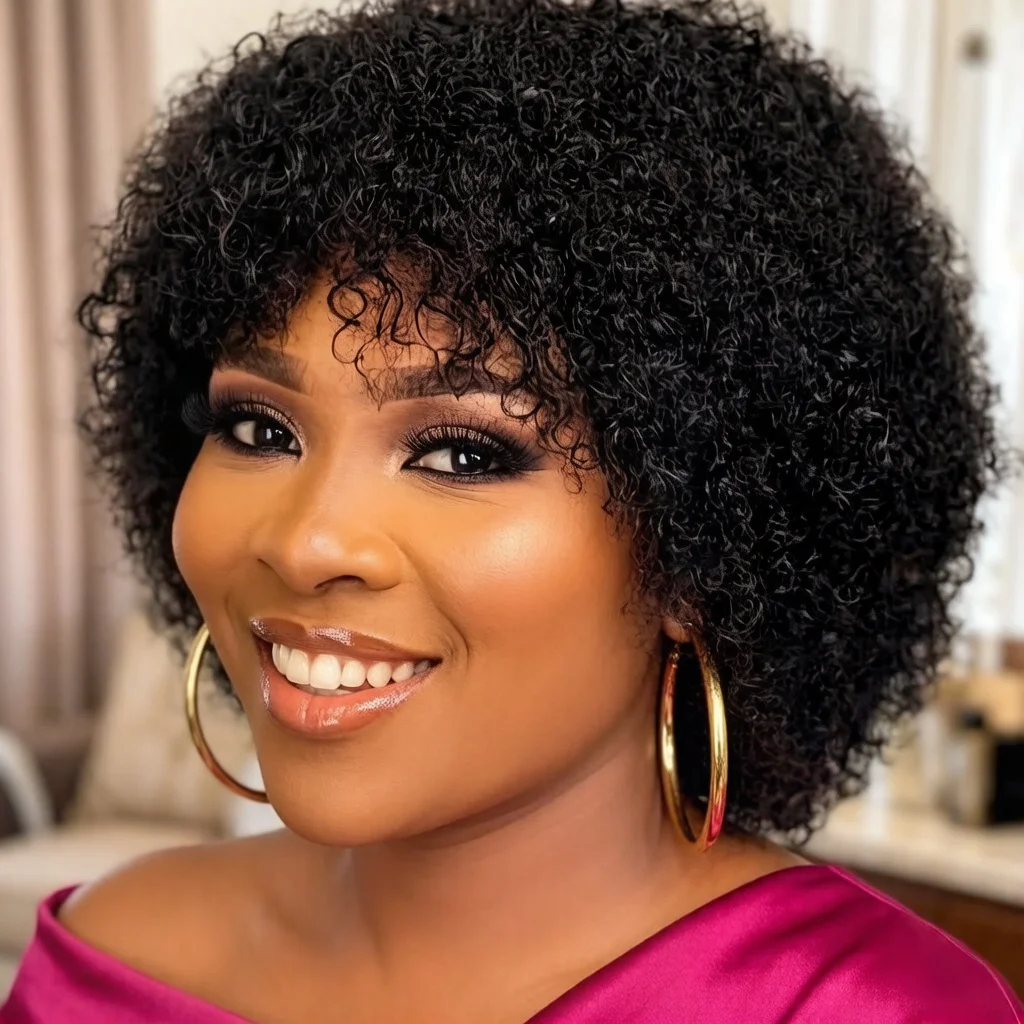 

Kinky Curly Afro Wave Wig For Women Full Machine Made Wig Bouncy Natural Looking Heat Resistant Hair Daily Use