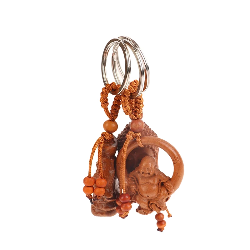 Peach Wood Keychain Guanyin Buddha Gourd Teapot Pixiu Dragon Three-dimensional Keychain