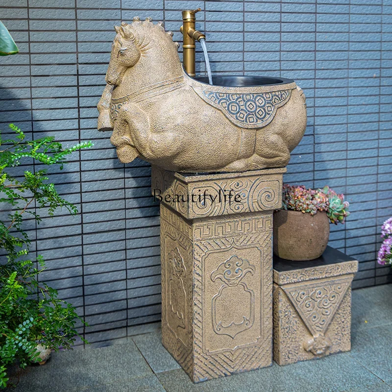 

LJY*Immediately Youcai Outdoor Column Washbasin New Chinese Balcony Floor Type