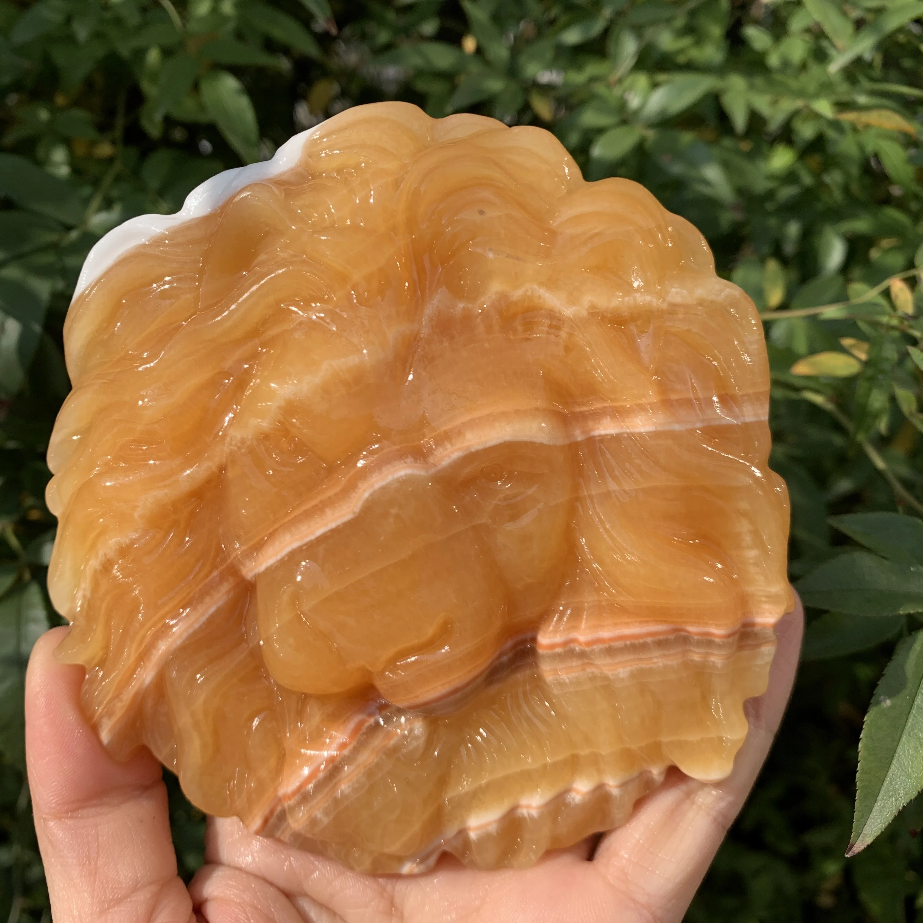 

Natural Gold frozen stone Carved Lion's head orange calcite Animal Figurine for Decoration