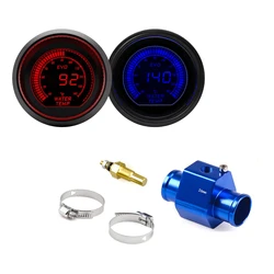 52mm Car Water Temperature Gauge LCD 40~140 ℃ Red Blue Backlight With Water Temp Sensor Water Temp Joint Pipe Sensor Adapter