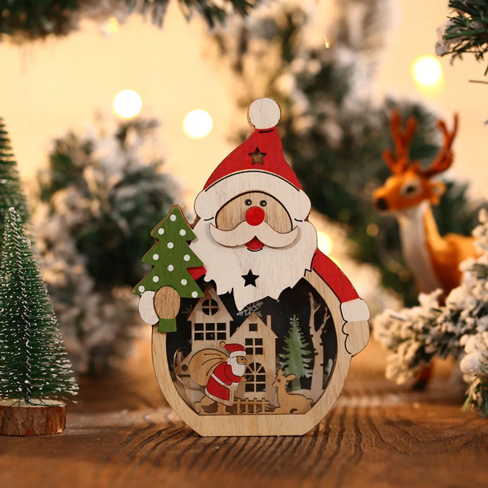 

1Pcs LED Christmas Santa Desktop Ornament Creative Wooden Xmas Decor Party Decoration Home Ornament Luminous Festive Adornment
