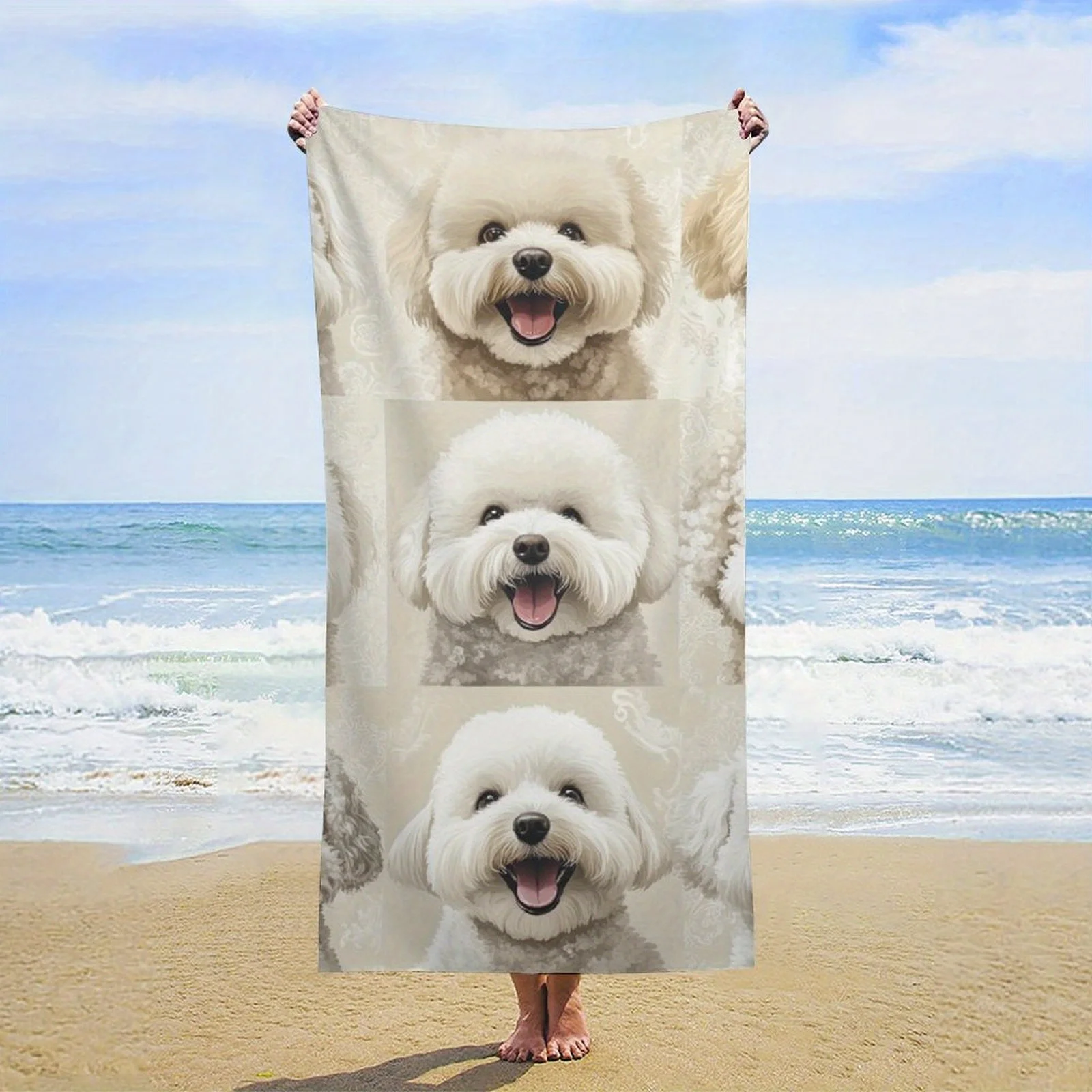 Various Bichon Frise Dog Designed Beach Towel Large Towel, Super Absorbent, Quick-Dry, Fashionable Decorative Beach Towel Bath