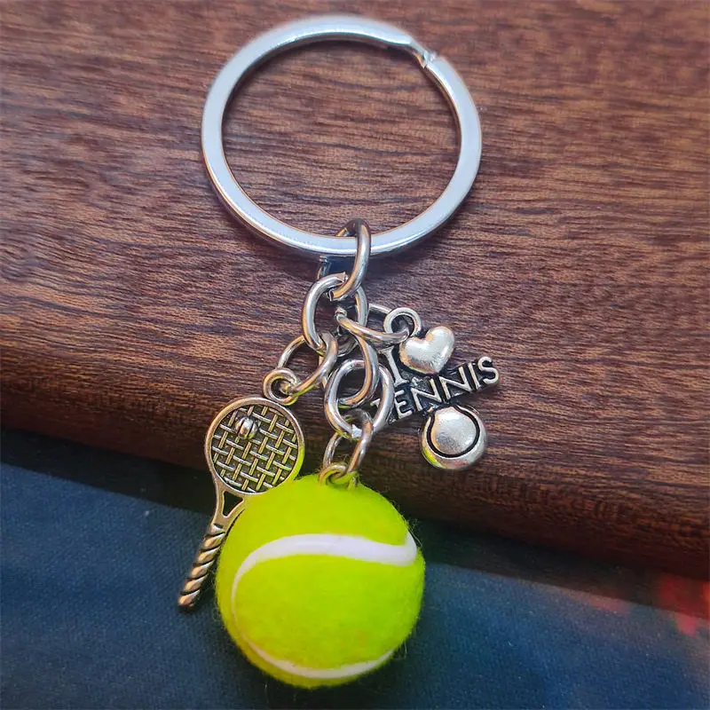 I Love Tennis Player Key Chain Mini Tennis Ball Girl Keyring Sports Charms Women Jewelry Accessories Pendant Gifts Fashion