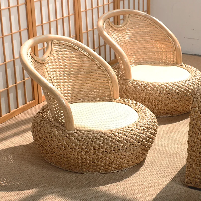 

Rattan Backrest Chair Compact Low Tatami Seat for Balcony Japanese Style Lounge Chair Stylish Coffee Table Woven Sofa for Home