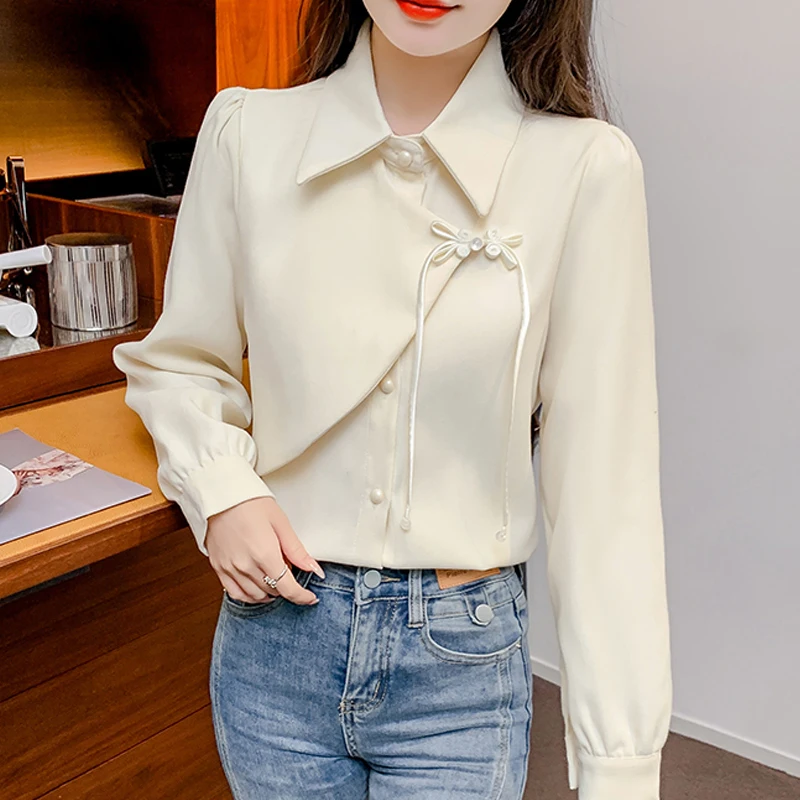 New Chinese women\'s clothingChinese style shir autumn andwinterthickened red shirt 2024 new design button up beautiful top