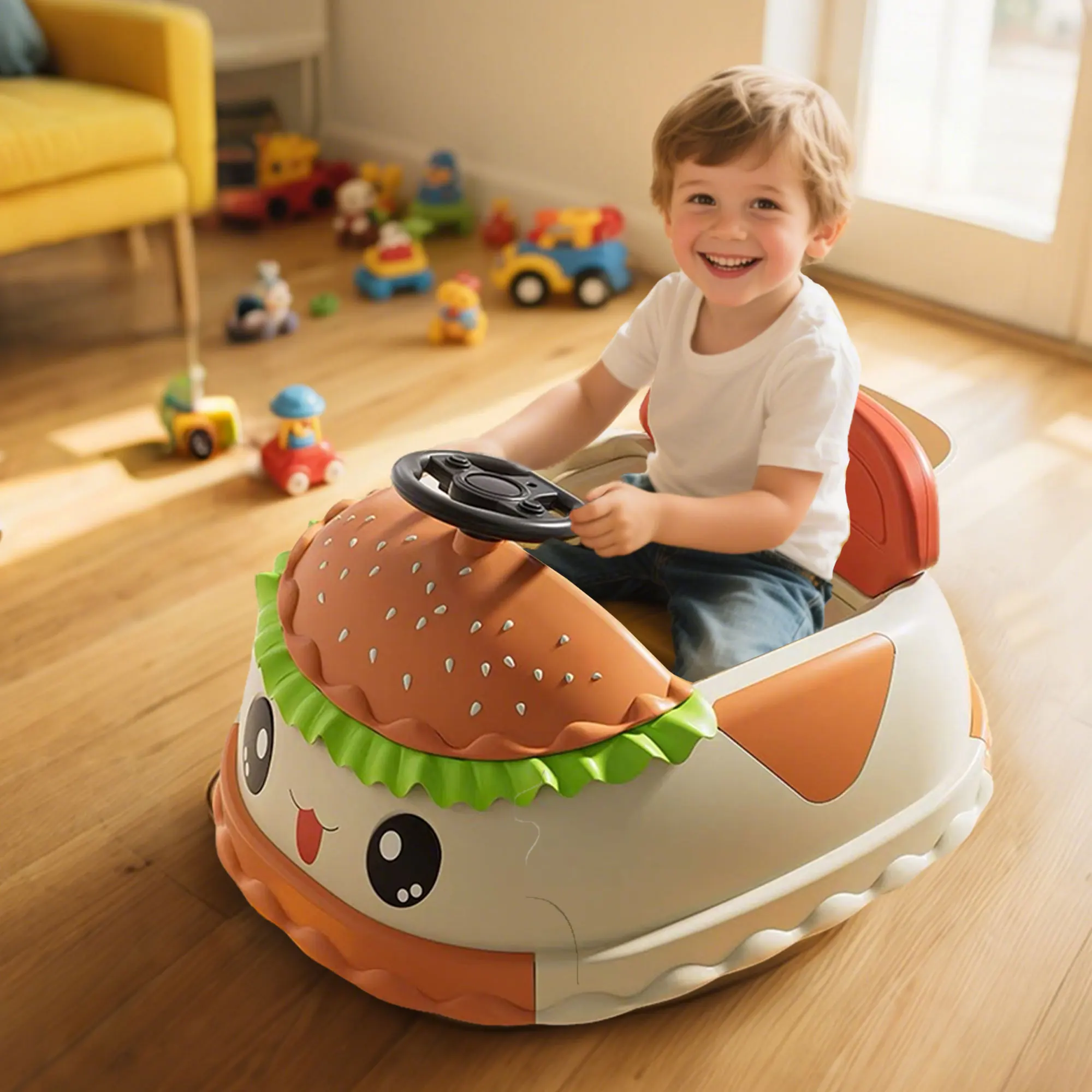 12V Kids Ride On Electric Bumper Car for 2-5 Years, W/Parents Control, Hamburger Design, 360 Degree Rotation, Bluetooth