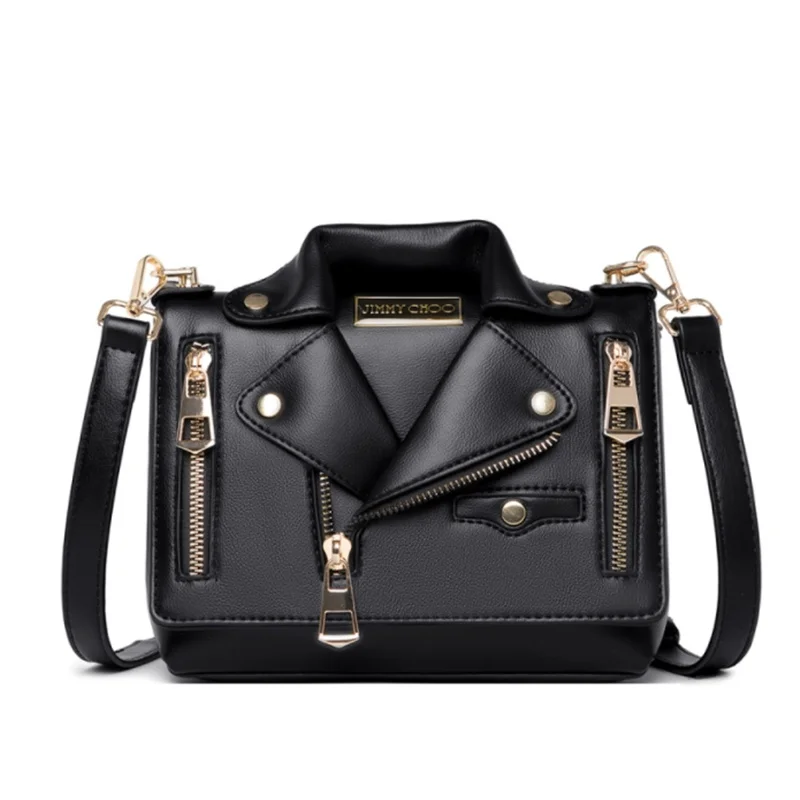 

luxury Design High-quality Leather Motorcycle Bags Women Clothing Shoulder Rivet Zipper Jacket Messenger Handbag