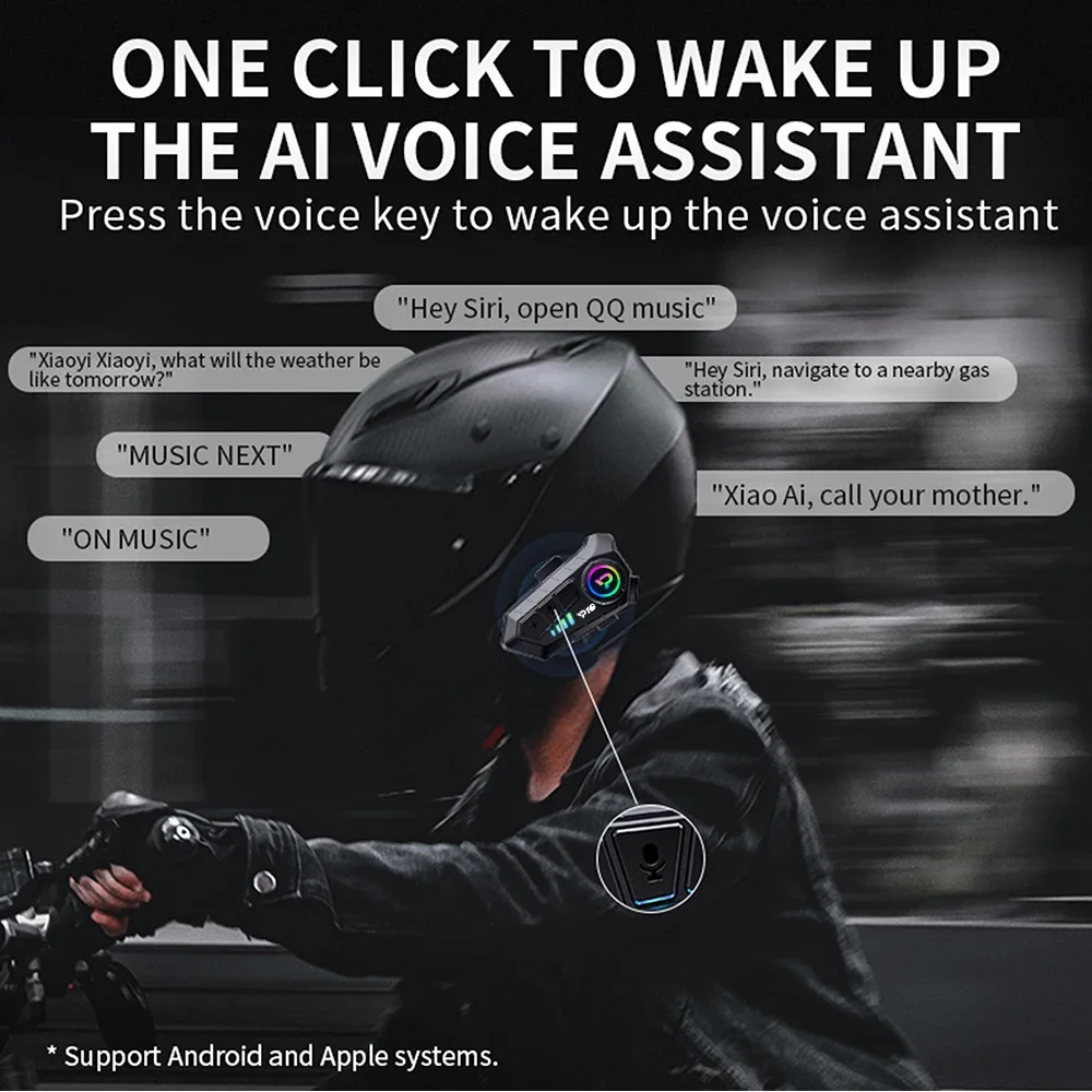 Kebedumei Bluetooth5.3 Motorcycle Helmet Headset Wireless Hands-free Call Phone Kit Waterproof Earphone MP3 Music Player Speaker image 3