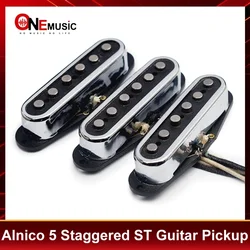 Alnico 5 Staggered ST Style Electric Guitar Pickup with Open Brass Cover Fiber Bobbin ST Pickup Vintage Style Chrome