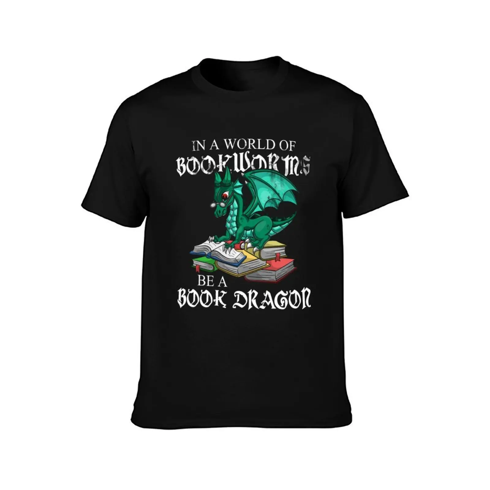 Funny Bookworm Book Reader Animal Lover Gift Idea Dragon T-Shirt, Summer Casual Cotton Tee, Oversized Streetwear Tops