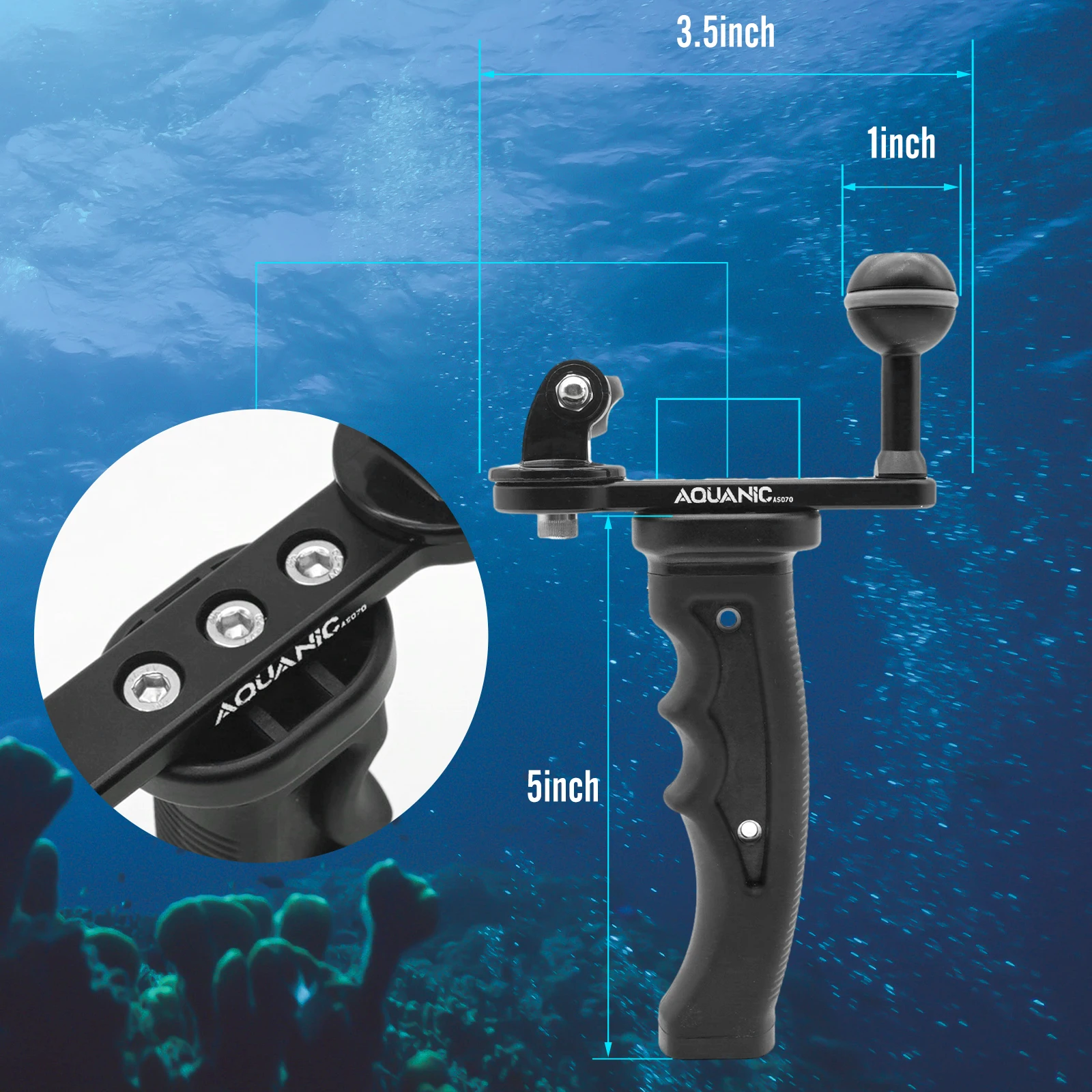 Aquanic Handheld Single ball head stand, dive light stand, Gopro accessories, insta360 Ace pro Camera waterproof housing stand