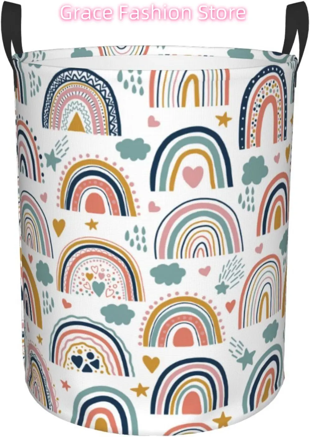 

Neutral Bohemian Rainbows Laundry Basket with Handle Waterproof Collapsible Cloth Hamper Round Storage Basket for Bathroom Bedro