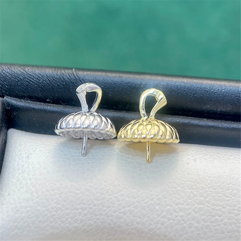 S925 Sterling Silver Pearl Pendant Setting, DIY Empty Bezel Cup Jewelry Supplies for Craft Making, Hollow Prong Pendant Findings