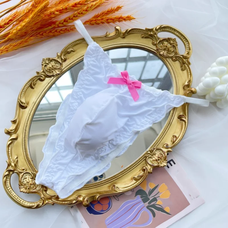 

Smooth Lace Mesh T-Briefs Ruffled Sweet Man's Thong Briefs Bow Ice Silk Low Rise T-back LGBQ Private Party Cosplay Costumes