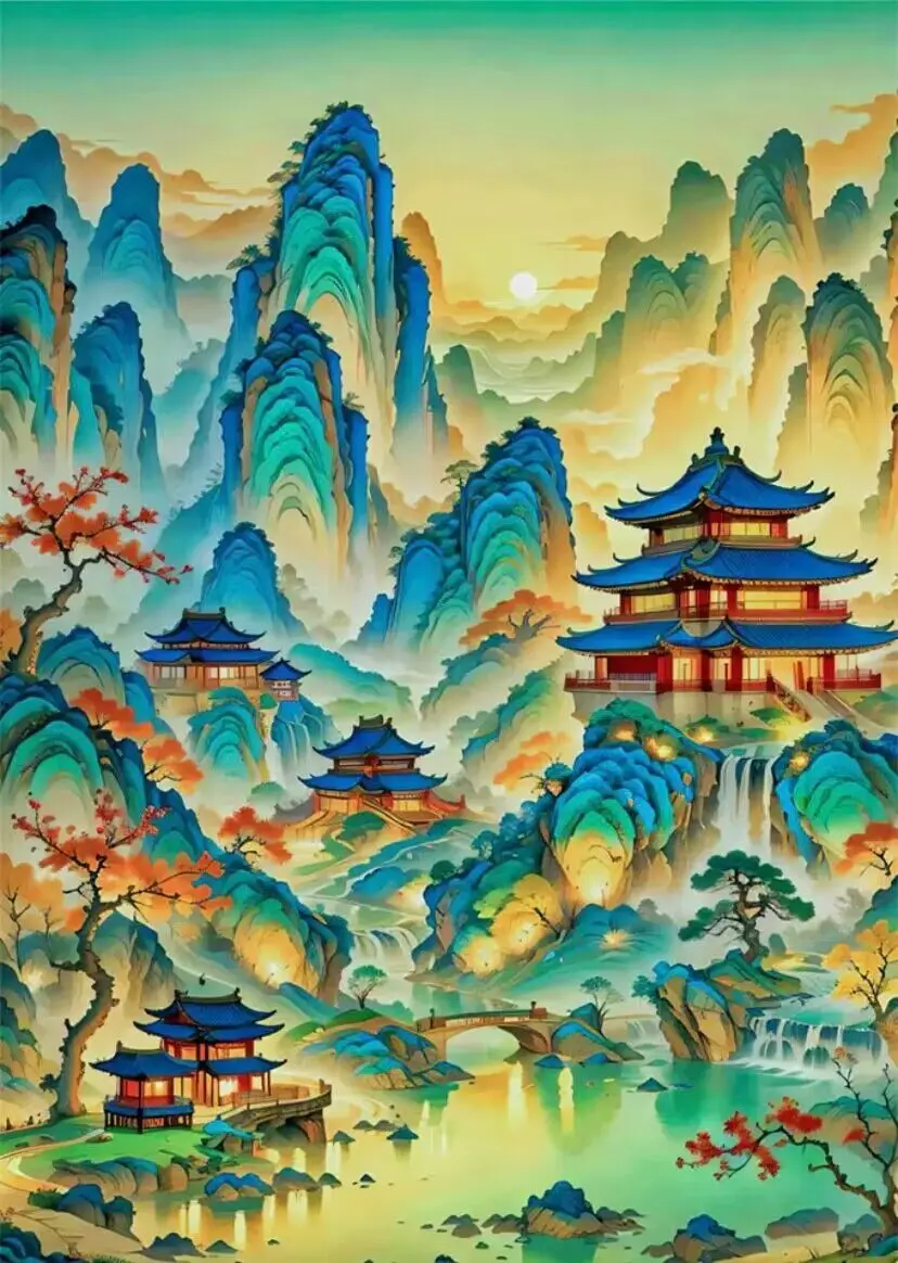 

9ct 60x80cm Scenic pavilions Embroidery DIY Chinese Style Printed Kits Cross Stitch Needlework Set Home Decor Crafts