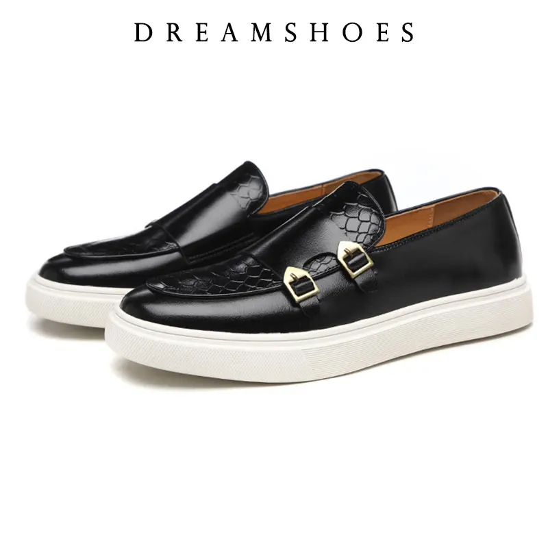 

Men's Monk shoes High Quality Crocodile Grain Men Leather Shoes Fashion British Style Loafers Monk Shoes New Men Driving Flats