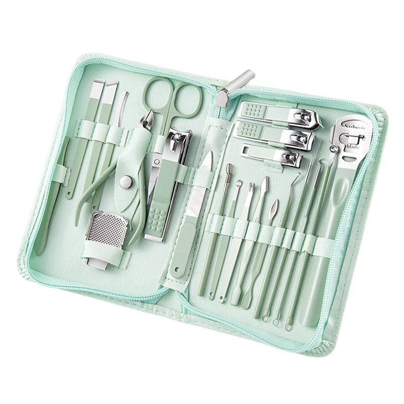 Conjunto de ferramentas de manicure e pedicure com caixa, cortador de arte do prego, tesoura, removedor de pele morta, 7-22 pcs