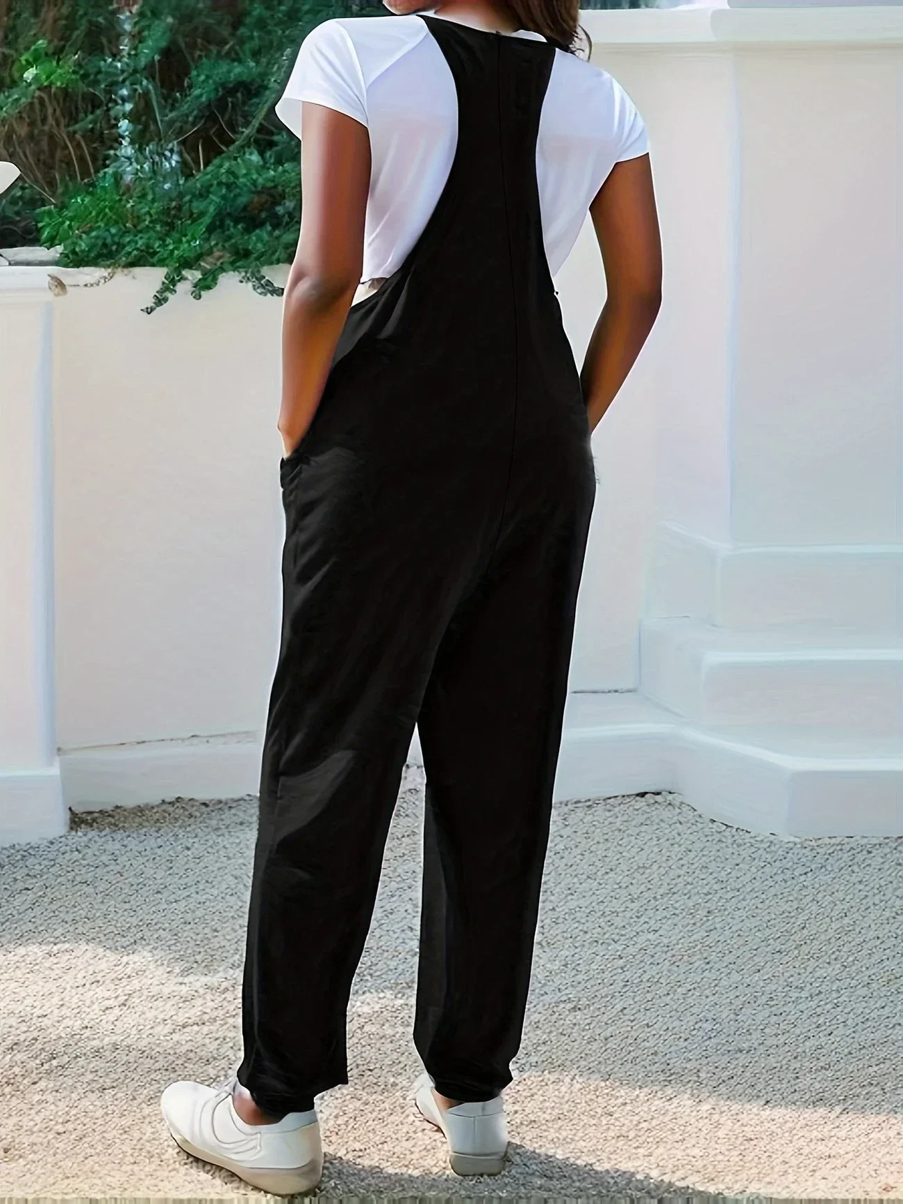 حجم كبير 1XL-5XL جديد الأوروبية والأمريكية المرأة الحمالة السراويل مع حزام الظهر حللا الجيب العصرية