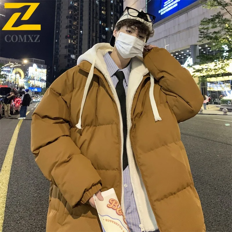 

COMXZ 2023, осень-зима, новое стеганое корейское пальто с капюшоном из шерпа, флисовое пальто с капюшоном, свободное универсальное хлопковое мужское пальто Live De Wu Vipshop Two