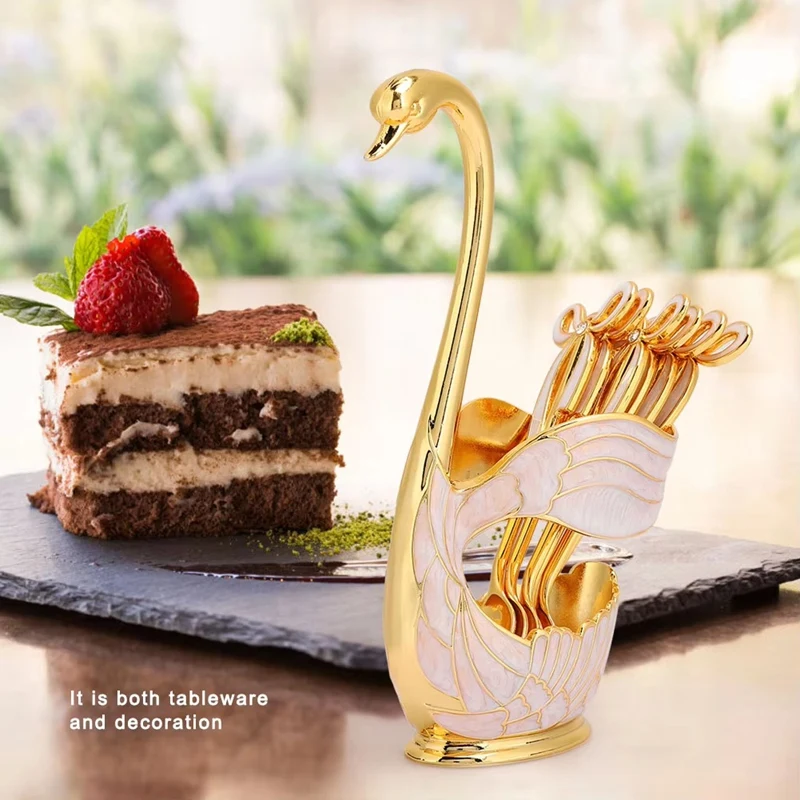 Elegant Swan Style Coffee Dessert Spoon Set-European Fruit Scoop Holder & Decorative Tableware For Sophisticated Dining