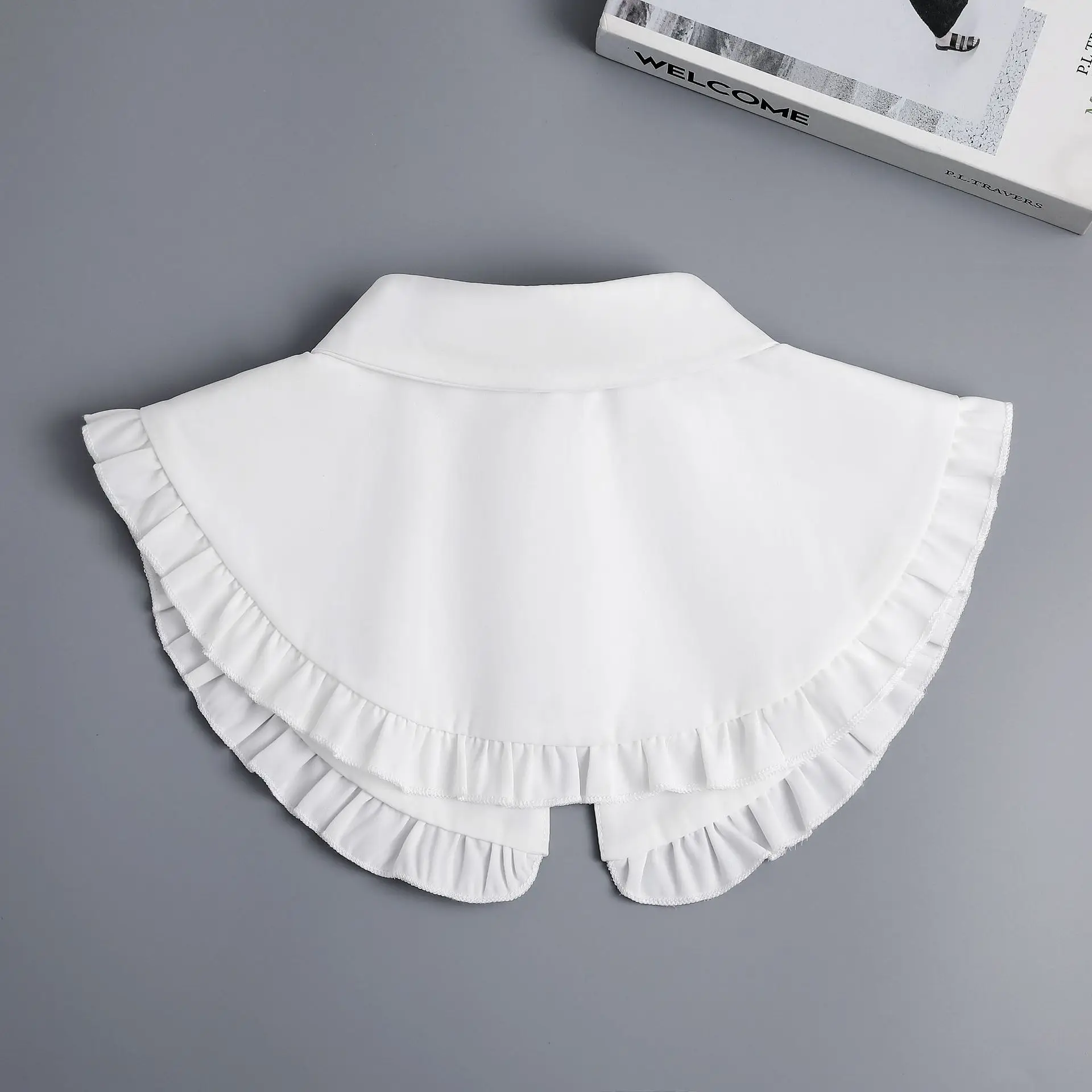 가을 여성용 라펠 가짜 칼라 숄 탑 빈티지 러플 트림 넥 케이프 여성 드레스 셔츠 탈부착 가능한 칼라